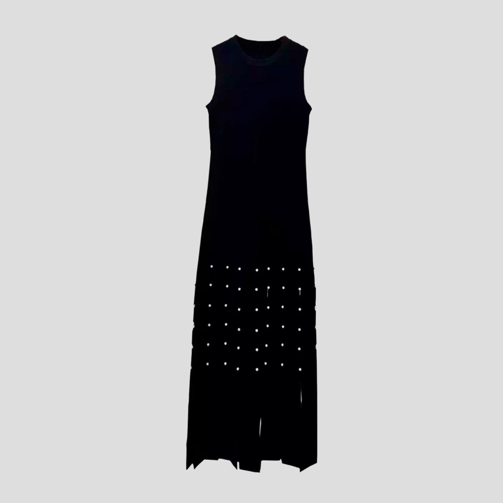 🌺🌺 NWT Elegant Black Sleeveless Dress Sandro with Perl decoration - Picture 4 of 5